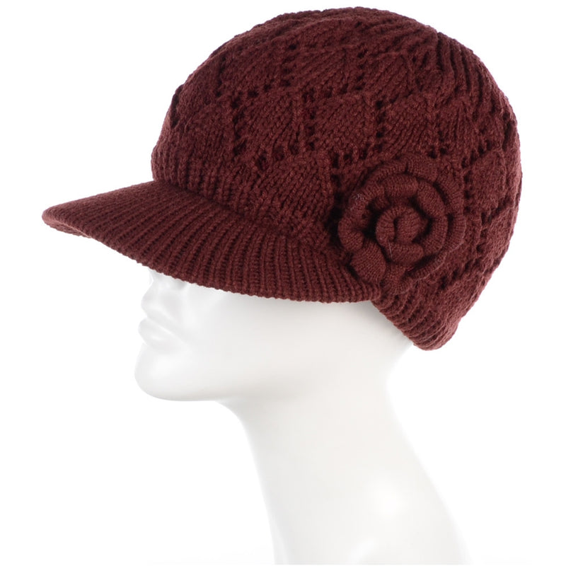 JH701 - One Dozen Winter Chic Cable Warm Fleece Lined Crochet Knit Hat W/Visor Newsboy Cabbie Cap