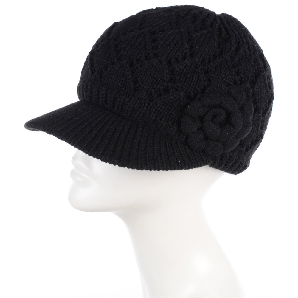 JH701 - One Dozen Winter Chic Cable Warm Fleece Lined Crochet Knit Hat W/Visor Newsboy Cabbie Cap