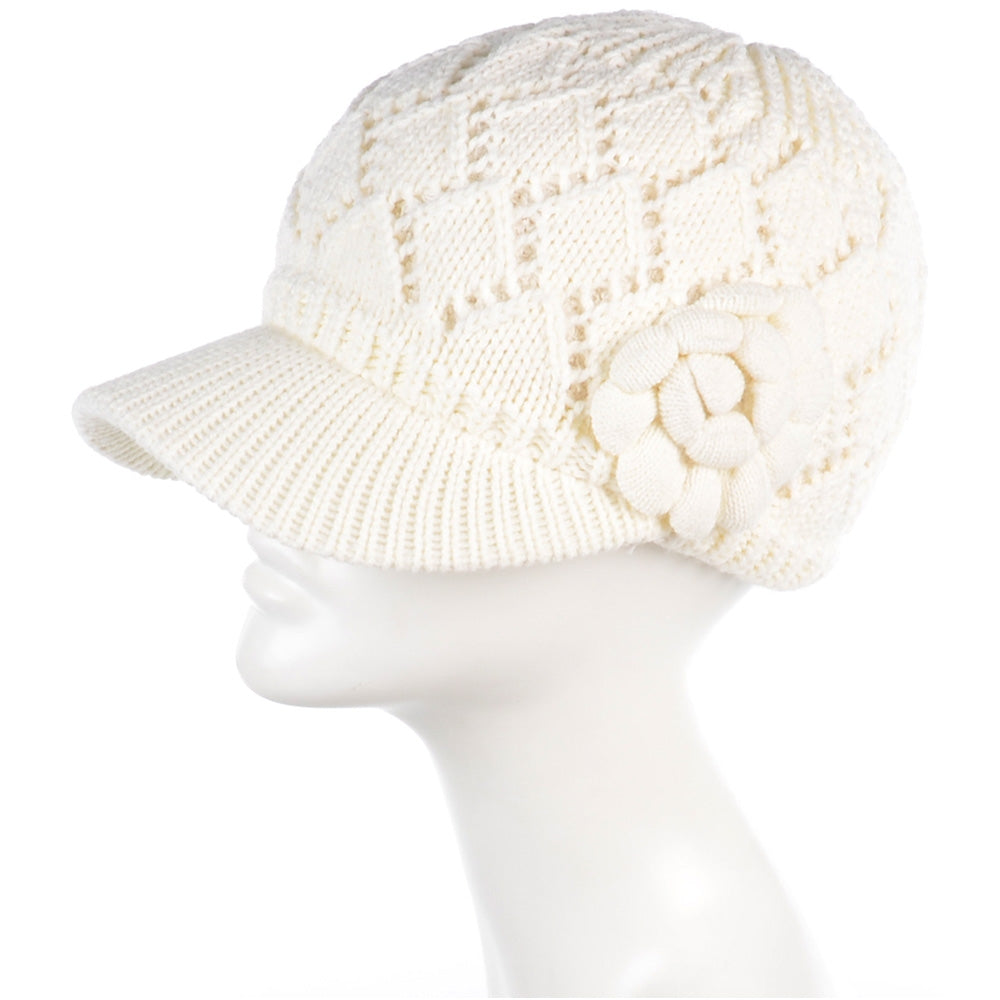 JH701 - One Dozen Winter Chic Cable Warm Fleece Lined Crochet Knit Hat W/Visor Newsboy Cabbie Cap