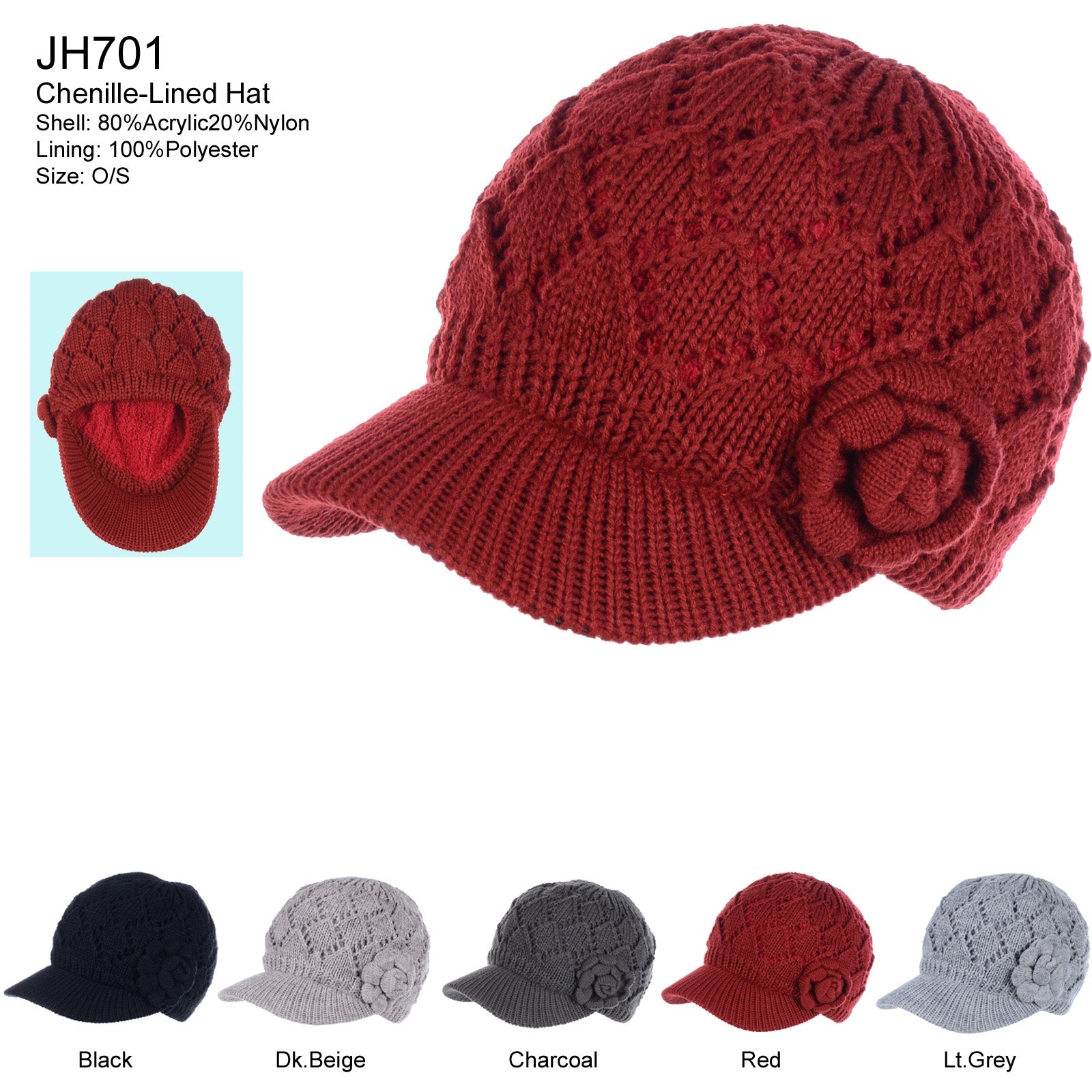 JH701 - One Dozen Winter Chic Cable Warm Fleece Lined Crochet Knit Hat W/Visor Newsboy Cabbie Cap