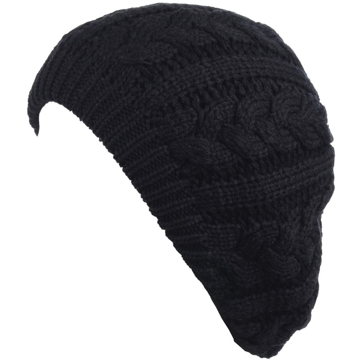 JH710A - One Dozen Winter Fleece Lined Urban Boho Slouch Cable Knit Beret Beanie Hat