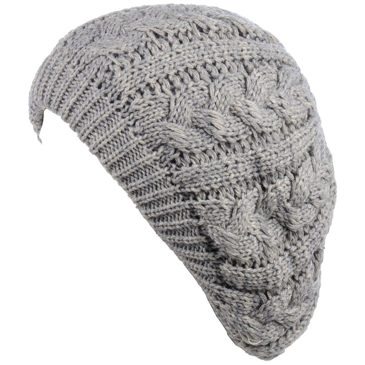 JH710A - One Dozen Winter Fleece Lined Urban Boho Slouch Cable Knit Beret Beanie Hat