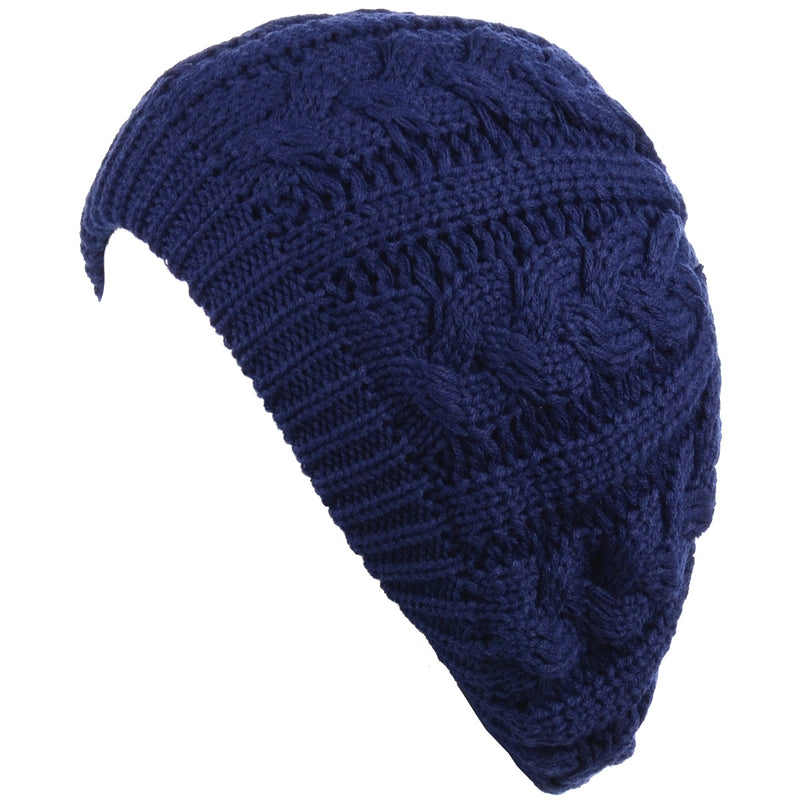 JH710A - One Dozen Winter Fleece Lined Urban Boho Slouch Cable Knit Beret Beanie Hat