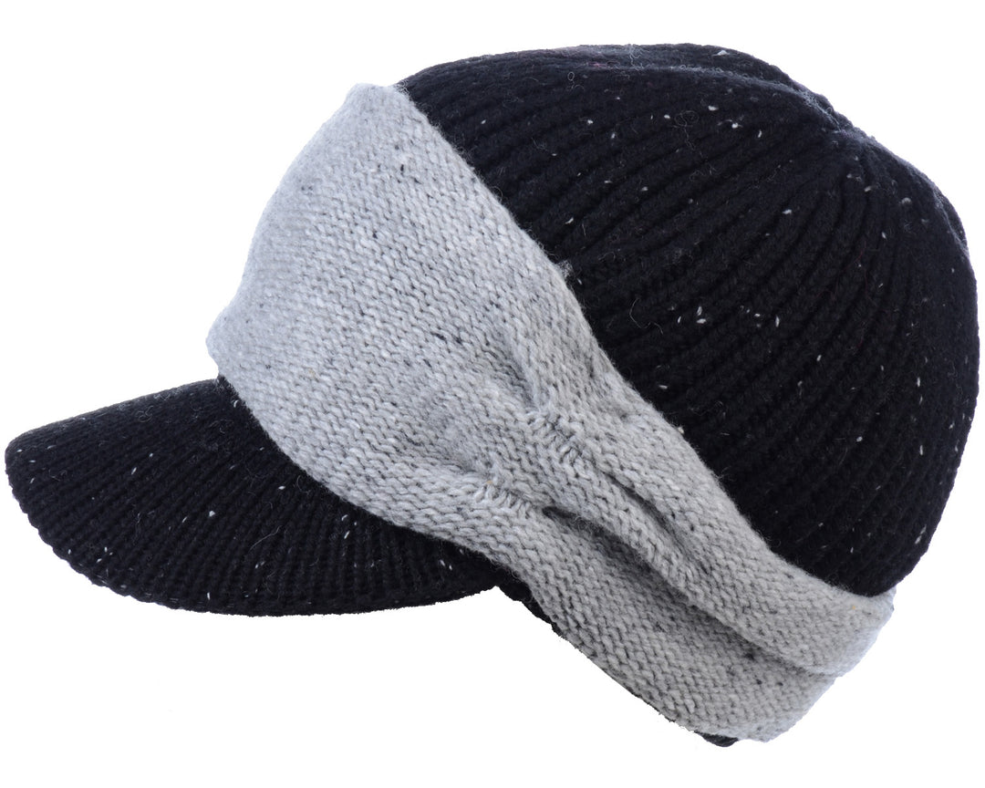 JH713 - One Dozen Knitted Beret Visor Beanie Hat with Scrunchy
