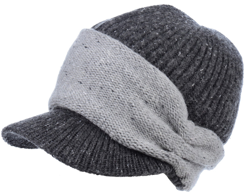 JH713 - One Dozen Knitted Beret Visor Beanie Hat with Scrunchy