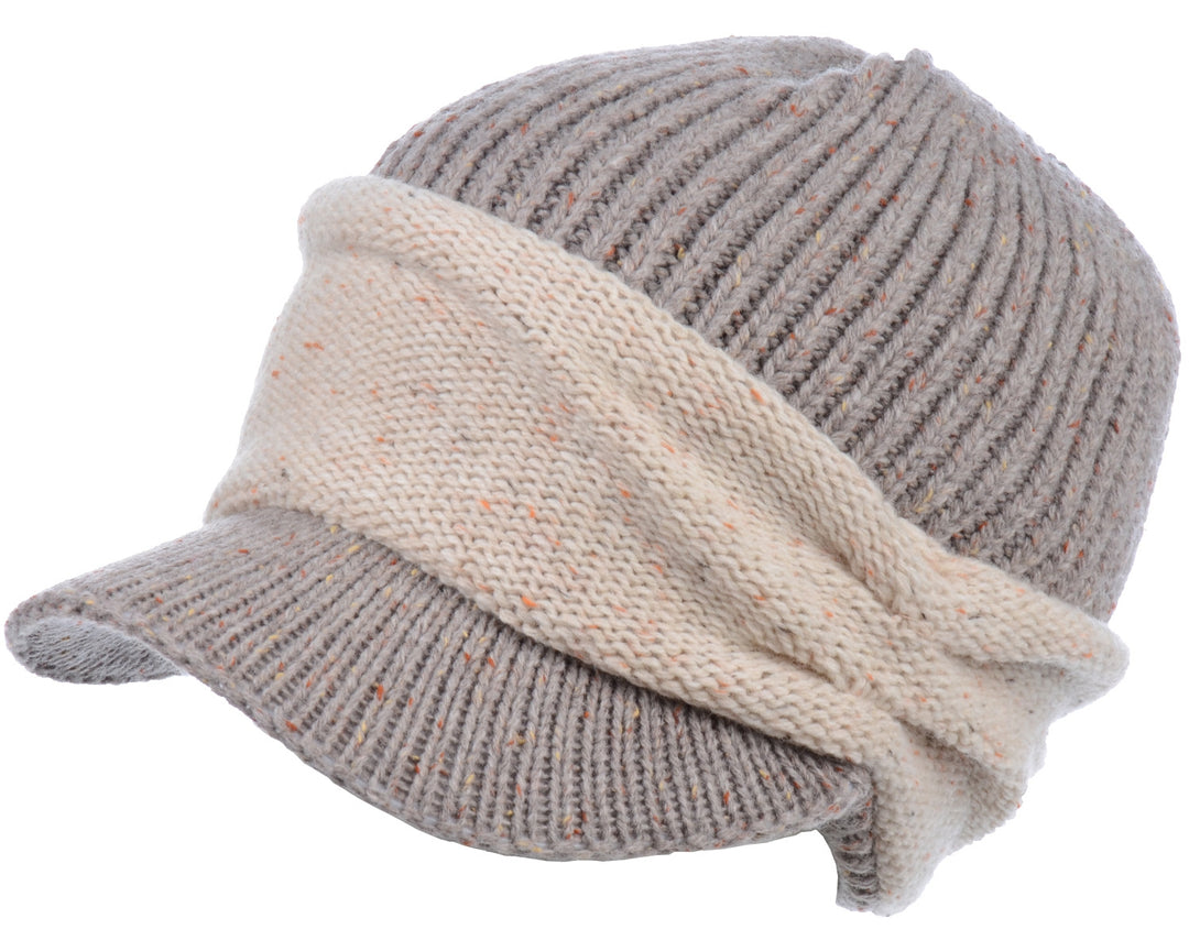 JH713 - One Dozen Knitted Beret Visor Beanie Hat with Scrunchy