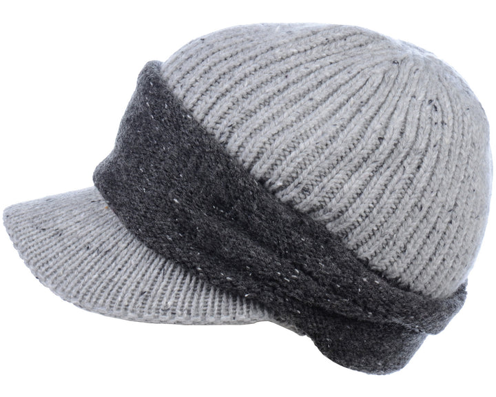 JH713 - One Dozen Knitted Beret Visor Beanie Hat with Scrunchy