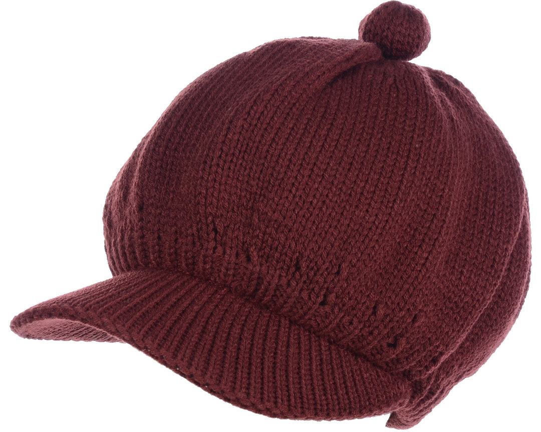 JH714A - One Dozen Solid color Cable Knitted Beret Visor Beanie Hat with Scrunchy