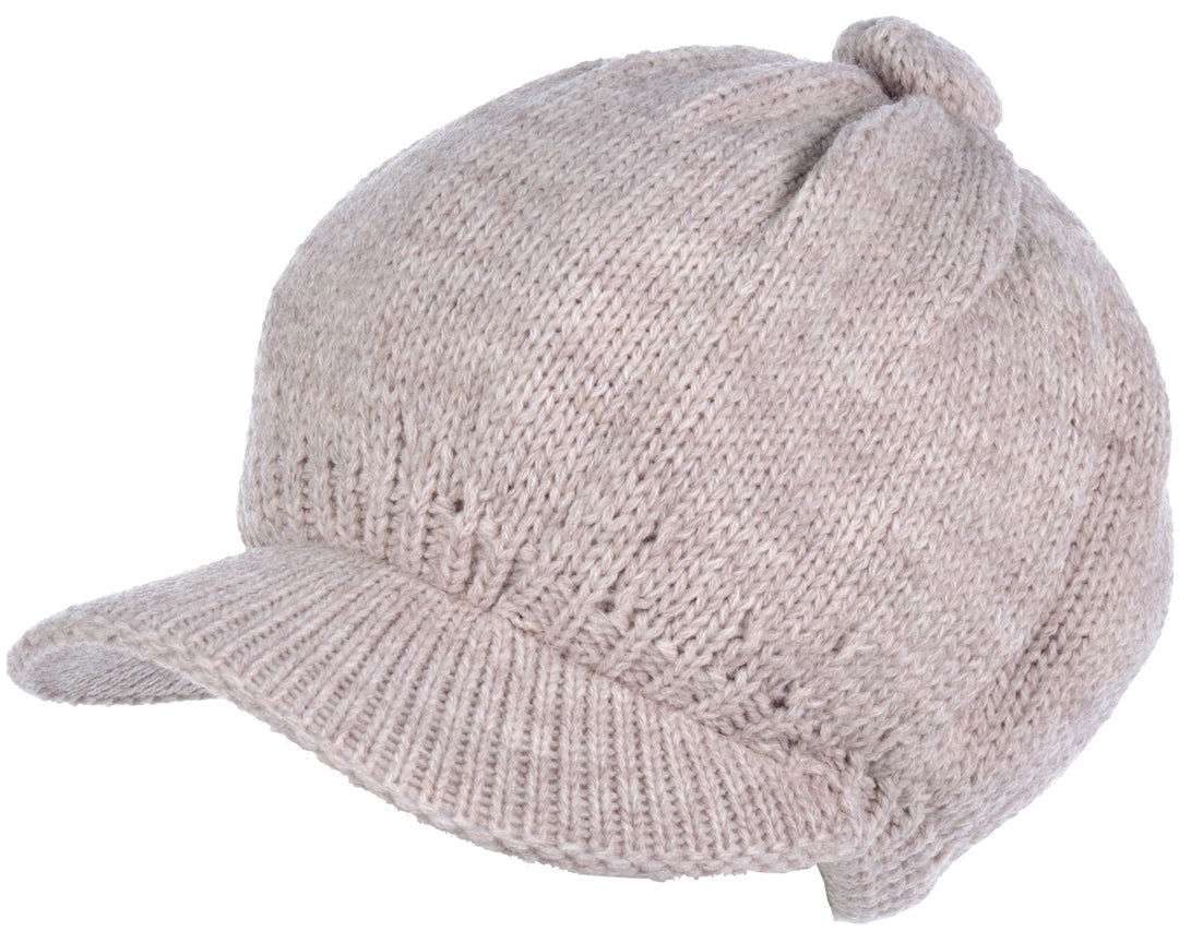 JH714A - One Dozen Solid color Cable Knitted Beret Visor Beanie Hat with Scrunchy