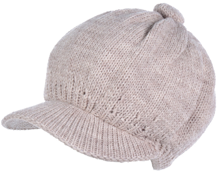 JH714A - One Dozen Solid color Cable Knitted Beret Visor Beanie Hat with Scrunchy