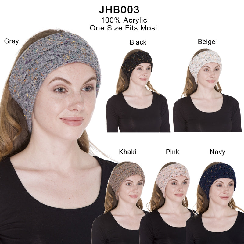 JHB003 - One Dozen Cable Knitted Fuzzy Lined Ear Warmer Headband