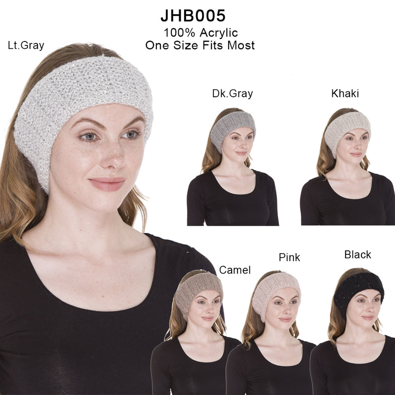 JHB005 - One Dozen Knitted Fuzzy Lined Ear Warmer Headband
