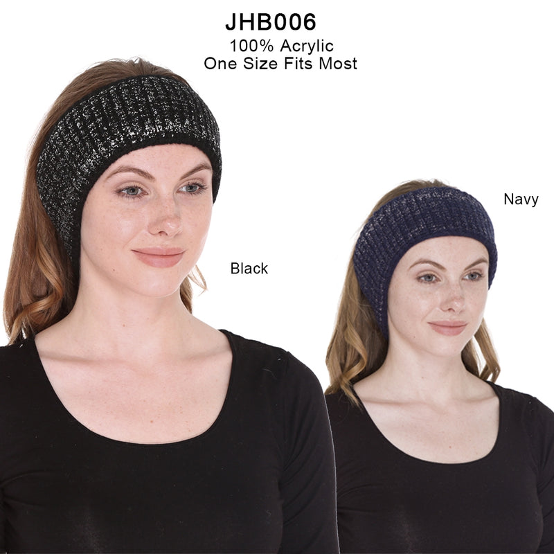 JHB006 - One Dozen Metallic Knitted Fuzzy Lined Ear Warmer Headband