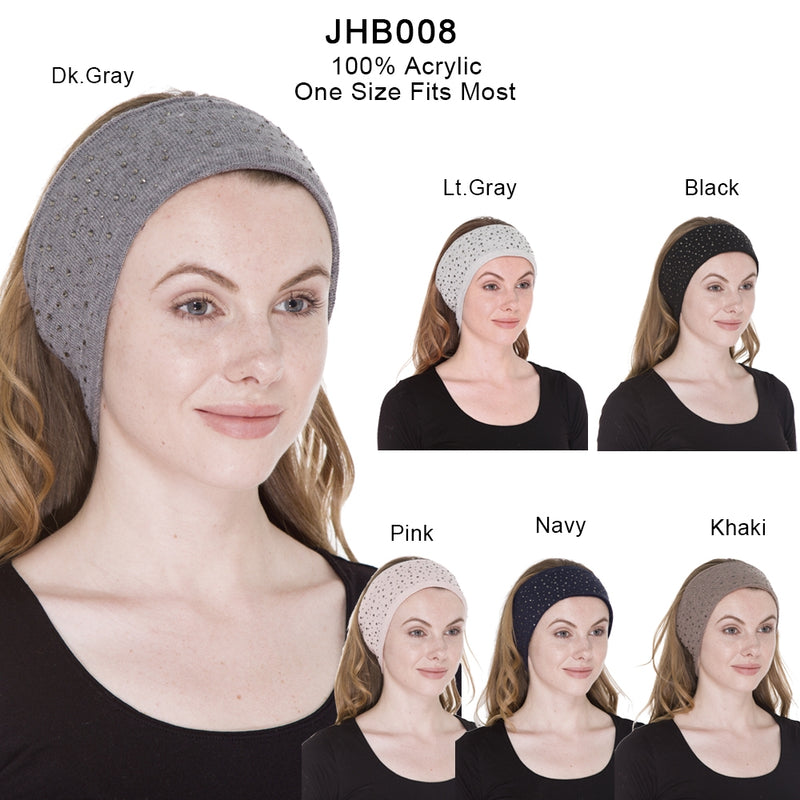JHB010- One Dozen Rhinestone Studded Knitted Fuzzy Lined Ear Warmer Headband
