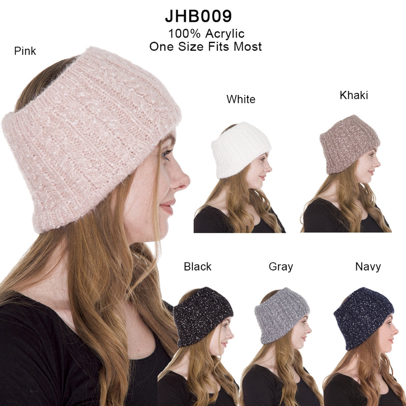 JHB009 - One Dozen Plain Mixed Color Knitted Fuzzy Lined Ear Warmer Headband