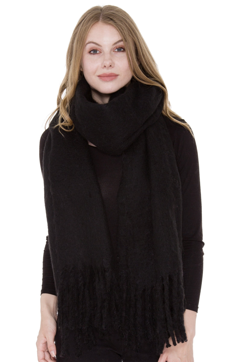 JS1285_BLACK - ONE PIECE SCARF WITH FRINGES
