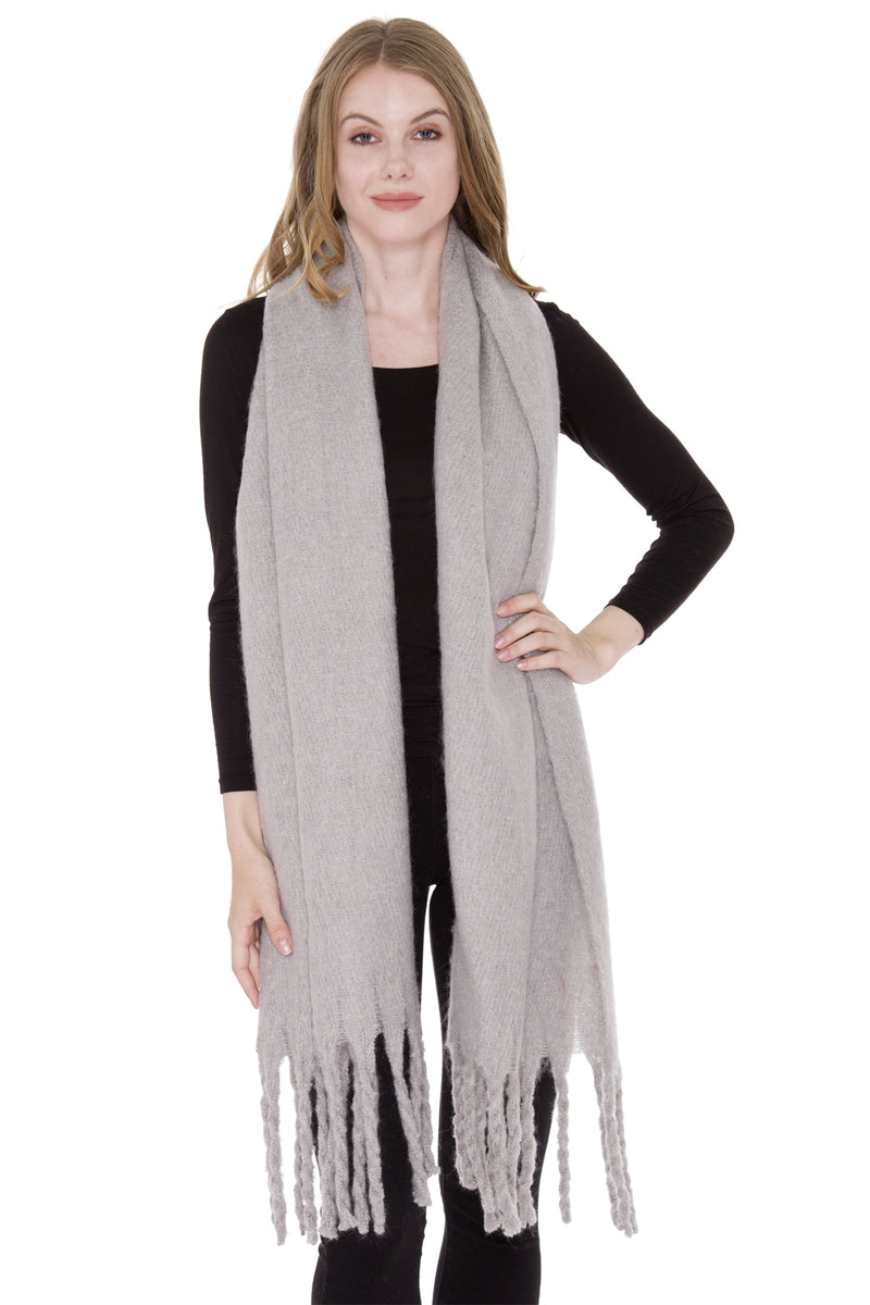 JS1285_GRAY - ONE PIECE SCARF WITH FRINGES