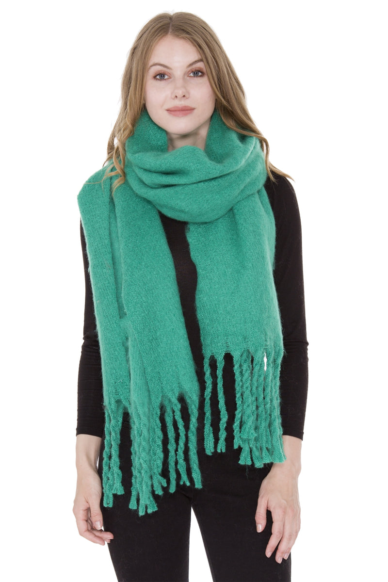 JS1285_GREEN - ONE PIECE SCARF WITH FRINGES