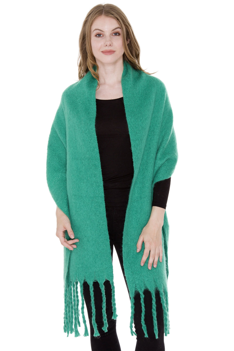JS1285_GREEN - ONE PIECE SCARF WITH FRINGES