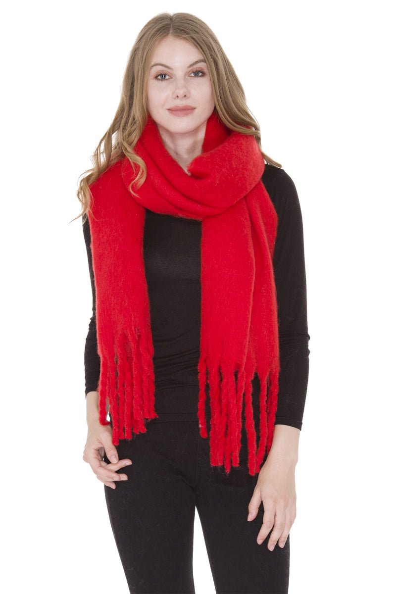 JS1285_RED - ONE PIECE SCARF WITH FRINGES