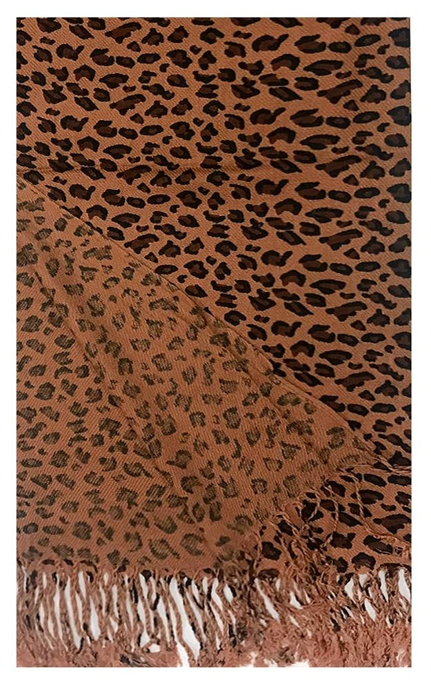 LP02_BROWN - Brown Leopard Print Pashmina with Fringe