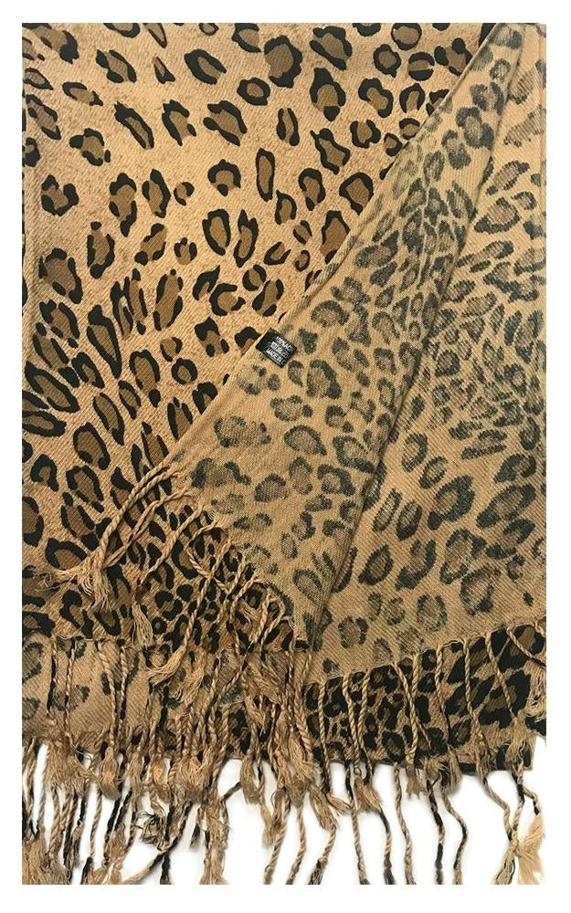 LP04_BEIGE - Beige Leopard Print Pashmina with Fringe