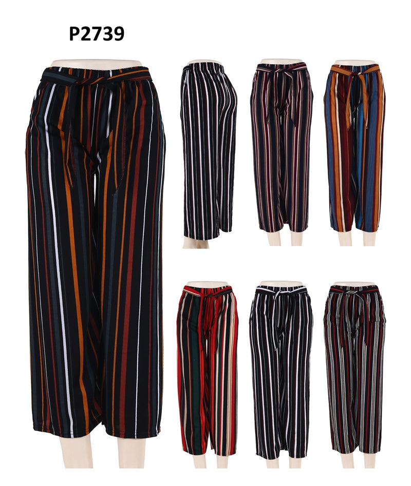P2739 - One Dozen Stripe Print Ladies Palazzo Pants (ONE SIZE)