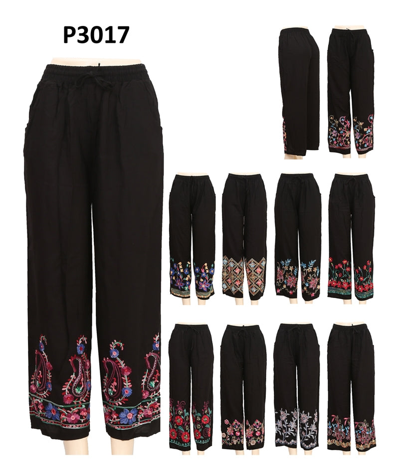 P3017 - One Dozen Print Ladies Palazzo Pants