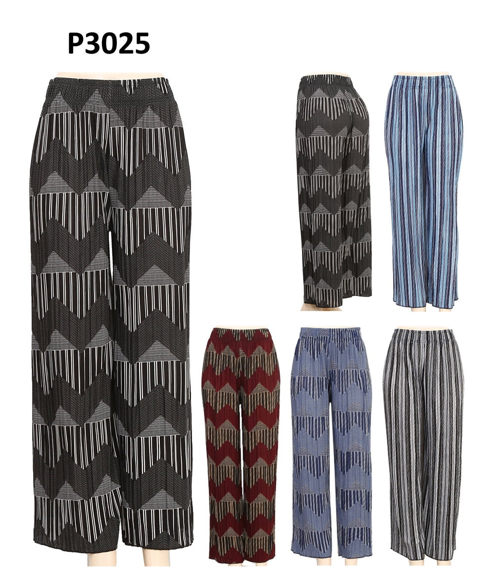 P3025 - One Dozen Print Ladies Palazzo Pants (ONE SIZE)