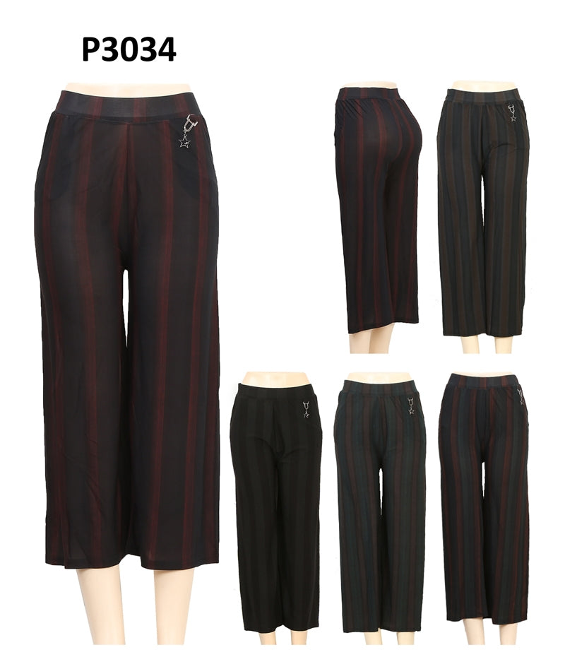 P3034 - One Dozen Stripe Print Ladies Palazzo Pants