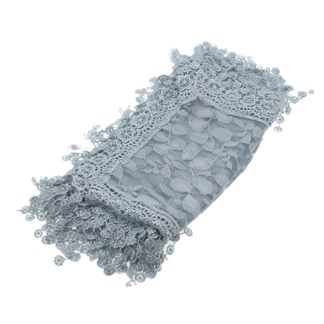 S2149_GREY - One Piece Leaf Pattern Lace Scarf with Tassels