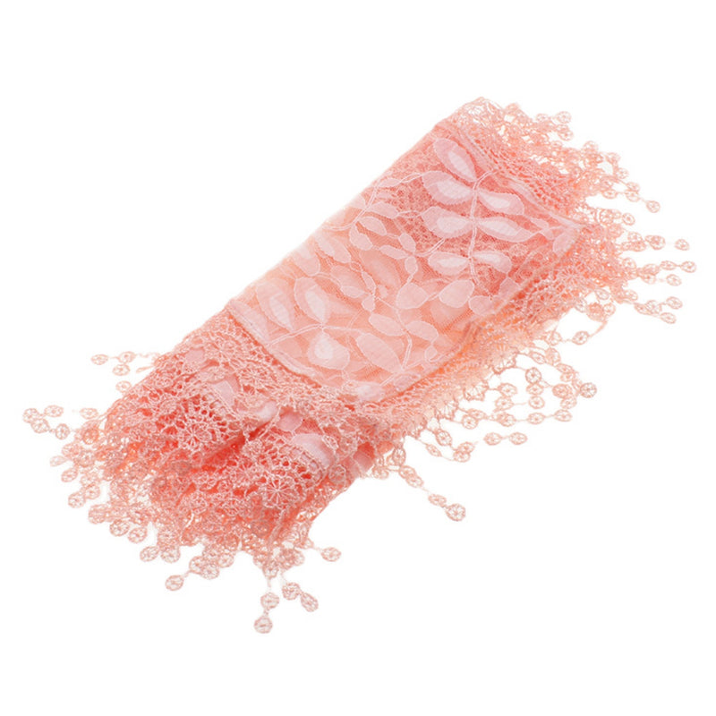 S2149_CORAL - One Piece Leaf Pattern Lace Scarf with Tassels